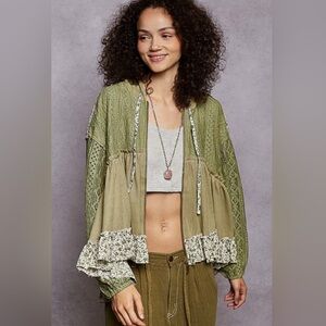 POL BASIL MEADOW RUFFLE KNIT ZIP UP